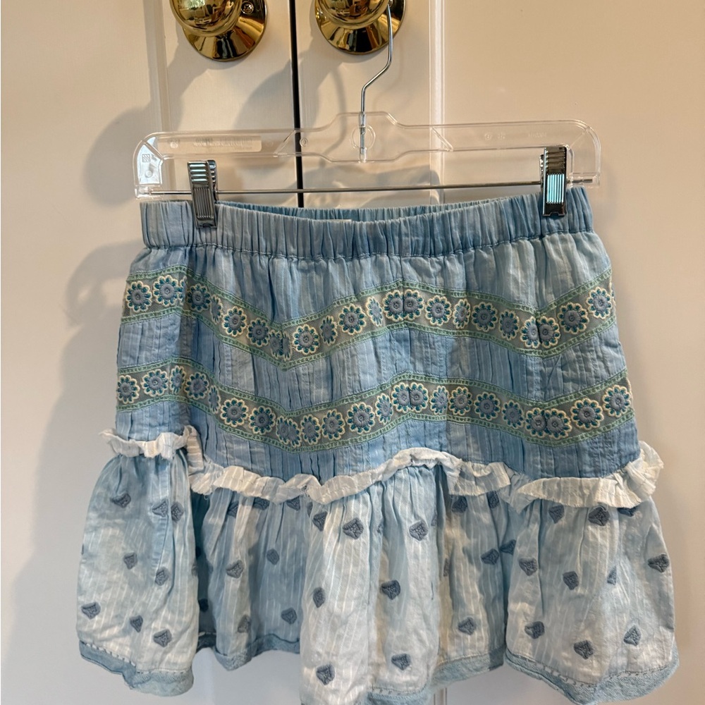 LoveShackFancy Blue and White Mini Skirt